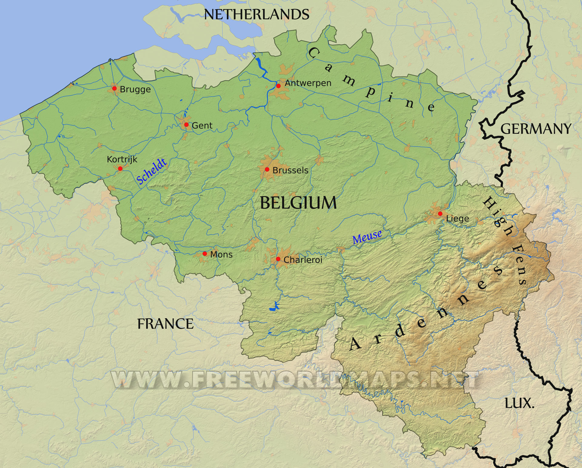 belium map physical map of belgium
